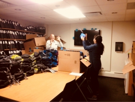 Photo: Staff assembling backpacks at Lurie Children's Hospital of Chicago