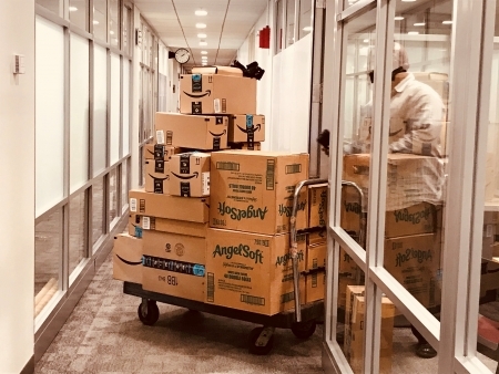Photo: One of 3-5 daily Amazon shipments arriving at Harvard